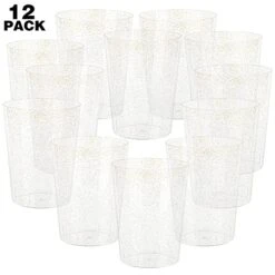 12 Pack Disposable Plastic Ice Bucket For Parties, Gold Glitter Clear Wine Cooler For Wedding, Good As One Large Champagne Chiller Or Classic Wine Bottle Chiller