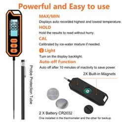 Waterproof IPX7 Thermometer With 5.4" Super Long Probe. Instant Read Thermometer For Food, Liquid, Candle, Cooking And BBQ ! With Backlight, Calibration, Auto Recording Function. T201A -KitchenAid Shop 51kVTeopqxL
