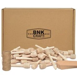 100Pcs 3 Inch Wood Honey Dipper Sticks With Natural Jute Twine & Kraft Paper Tags For Honey Jar Dispense Drizzle Honey Wedding Party Family By BNK -KitchenAid Shop 51kX11hNypL