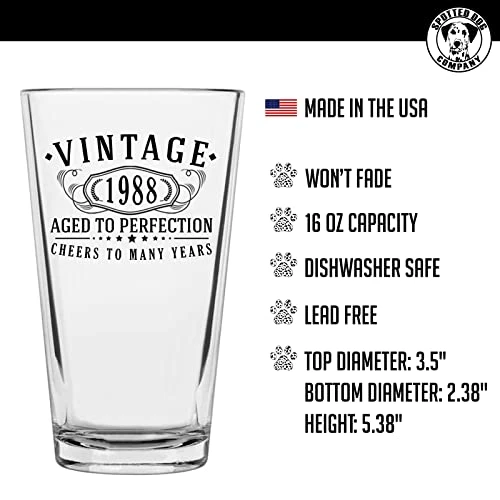 Vintage 1988 Printed 16oz Pint Beer Soda Pub Glass - Aged To Perfection - 35th Birthday Gifts For Him Men - 35 Years Old Decorations Anniversary For Her Women 3 Vintage 1988 Printed 16oz Pint Beer Soda Pub Glass - Aged To Perfection - 35th Birthday Gifts For Him Men - 35 Years Old Decorations Anniversary For Her Women