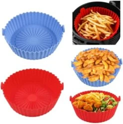 Air Fryer Silicone Liners 8 Inch, 2 Pack Air Fryer Accessories For Ninja Air Fryer Liners Reusable With Handle, Basket For 5 QT To 7 QT, Red & Blue -KitchenAid Shop 51kbALMJptL. AC 1