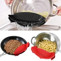 2 Pack Heat Resistant Silicone Pot Strainer, Clip On Pots Pans, Pan Strainer For All Pots And Bowls - Red/Black