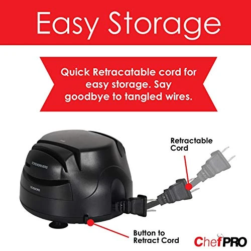 3-In-1 ELECTRIC KNIFE SHARPENER SYSTEM By ChefPRO, Great For Kitchen And Sport Knives, Scissors, Screwdrivers, 2-Stage Sharpening System Appliance, Compact Quick, Easy Design, Retractable Cord, Black 4 3-In-1 ELECTRIC KNIFE SHARPENER SYSTEM By ChefPRO, Great For Kitchen And Sport Knives, Scissors, Screwdrivers, 2-Stage Sharpening System Appliance, Compact Quick, Easy Design, Retractable Cord, Black - Image 2