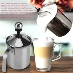 Milk Frother - 400ML/800ML Stainless Steel Manual Milk Frother， Double Mesh Coffee Cappuccino Foamer Creamer (Capacity : 400ML) -KitchenAid Shop 51kpbqDuftL