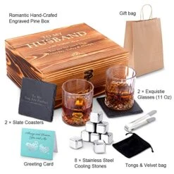 Whiskey Stones Gift Set Anniversary Gi Fts For Husband | Him | Men, Husband Birthday | Wedding Anniversary | Valentine's Day Gift, 8 Stainless Steel Whiskey Stones & 2 Whiskey Glasses(11oz) -KitchenAid Shop 51kwYOl8pFL