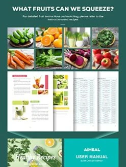 Juicer Machines, Aiheal New Generation Celery Slow Masticating Juicer Extractor Easy To Clean With Brush, Cold Press Juicer With Quiet Motor & Reverse Function For Fruits & Vegetables, Recipes (Elegant Black) -KitchenAid Shop 51l5QdLCwpL