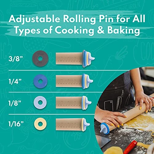 Adjustable Wood Rolling Pin Set – Rolling Pin With Thickness Rings – Cookie Rolling Pin - Pastry Cutter- Pasta Pizza Dough Fondant Roller – Best Rolling Pin - Baking Supplies - Dough Cutter 6 Adjustable Wood Rolling Pin Set – Rolling Pin With Thickness Rings – Cookie Rolling Pin - Pastry Cutter- Pasta Pizza Dough Fondant Roller – Best Rolling Pin - Baking Supplies - Dough Cutter - Image 4