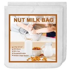 2 Pcs 12X12 Inches Nut Milk Bag, 200 Micron Nylon Nut Milk Bags For Straining Reusable, Food Fruit Celery Juice Yogurt Strainer Bag