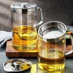 Glass Bacon Grease Container，Transparent Glass Grease Strainer，1.5/1.58 Quart LCooking Oil Storage Grease Keeper Bacon Grease Container With Strainer (1.5/1.58 Quart) -KitchenAid Shop 51lFsxTec9L