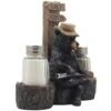 Papa Bear Overseeing Shotgun Wedding Salt And Pepper Shaker Set With Decorative Figurine Display Stand In Rustic, Lodge Or Cabin Kitchen Decor Or Wedding Table Centerpieces As Unique Wedding Gifts