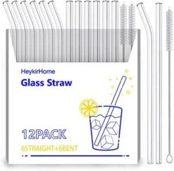 12-Pack Disposable Glass Straw,Size 8.5''x10 MM,Including 6 Straight And 6 Bent With 2 Cleaning Brush- Perfect For Smoothies, Tea, Juice 17 12-Pack Disposable Glass Straw,Size 8.5''x10 MM,Including 6 Straight And 6 Bent With 2 Cleaning Brush- Perfect For Smoothies, Tea, Juice -KitchenAid Shop 51lOIYBETiL. AC