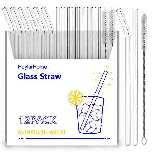12-Pack Disposable Glass Straw,Size 8.5''x10 MM,Including 6 Straight And 6 Bent With 2 Cleaning Brush- Perfect For Smoothies, Tea, Juice 3 12-Pack Disposable Glass Straw,Size 8.5''x10 MM,Including 6 Straight And 6 Bent With 2 Cleaning Brush- Perfect For Smoothies, Tea, Juice