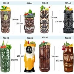 Tiki Mugs Cocktail Set Of 8 - Ceramic Tiki Mugs Hawaiian Party Cute Exotic Cocktail Glasses Hawaiian Tiki Mug - TKSET0080 (8pcs) -KitchenAid Shop 51lOX602ENL