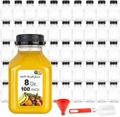 8 Oz Juice Bottles With Caps For Juicing (100 Pack) - Reusable Clear Empty Plastic Bottles - 8 Oz Drink Containers For Mini Fridge, Juicer Shots - Mini Water Bottles - Includes Labels, Brush & Funnel -KitchenAid Shop 51lcs4Z7ECL. AC