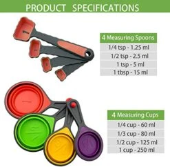 Collapsible Silicone Measuring Cups And Spoons Set 8-Piece Measuring Tool
