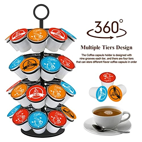 Coffee Pod Carousel Holder Organizer Compatible With 36 Cup Pods 4 Coffee Pod Carousel Holder Organizer Compatible With 36 Cup Pods - Image 2