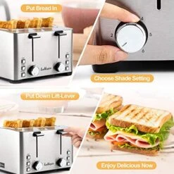 Toaster 4 Slice, Stainless Steel Toaster With Extra Wide Slots, Bagels, Defrost, Cancel Function, Dual Independent Control With 6 Shade Settings, Smart Pop-Up, Removable Crumb Trays -KitchenAid Shop 51m2uQx2FbL