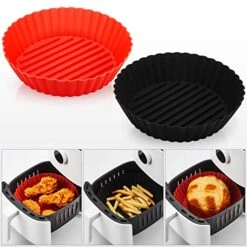 2 Pcs Air Fryer Silicone Pot Air Fryer Oven Accessories Air Fryer Liners Basket Replacement For Flammable Parchment Liner Paper No Need To Clean The Air Fryer For 3 To 5 Qt (Simple Style, Black, Red)