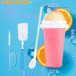 Slushie Maker Cup, Magic Quick Frozen Smoothies Cup, Portable Squeeze Cup Slushy Maker, Summer Juice Ice Cream Cup Freeze Double Layer Squeeze Cup For Family DIY Homemade (PINK+BLUE)