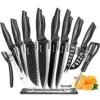 Knife Set 19 Pieces TICWELL Kitchen Black Knife Set With Acrylic Premium 13 Carbon With Scissors &Peeler &Knife Sharpener -KitchenAid Shop 51mQ8zqfHIL
