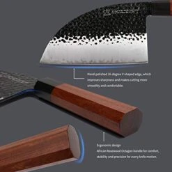 6.5 Inch Butcher Knife, 3 Layer 9CR18MOV Clad Steel W/octagon Handle Serbian Meat Cleaver Knife With Leather Knife Sheath