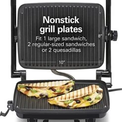 Hamilton Beach Electric Panini Press Grill With Locking Lid, Opens 180 Degrees For Any Sandwich Thickness, Nonstick 8" X 10" Grids, Red (25462Z) -KitchenAid Shop 51mufQKu53L