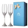 Silver Champagne Flutes - Crystal Glasses Metal Base With Crystal Stones, Set Of 2 Toasting Flute Pair, Wedding Anniversary Party Birthday Banquets, Gifts For Bride And Groom7oz…