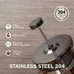 French Press Coffee Maker 12 Ounce Stainless Steel With Borosilicate Glass Heat Resistant 4 Level Filtration System For Brew Coffee & Tea Dishwasher Safe 350ml (12oz, Stainless Black) 19 French Press Coffee Maker 12 Ounce Stainless Steel With Borosilicate Glass Heat Resistant 4 Level Filtration System For Brew Coffee & Tea Dishwasher Safe 350ml (12oz, Stainless Black) -KitchenAid Shop 51n0So2fDsL