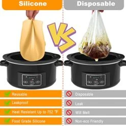 2 Pack Silicone Slow Cooker Liners For 6,7,8 Quarts Crockpot, Reusable Silicone Insert,Leakproof & Easy Clean,Cooking Bags For Oval Or Round Crock Pot,Slow Cooker Accessories（Pink+Yellow） -KitchenAid Shop 51n7JE5k3GL