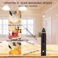 Milk Foamer Handheld, USB Rechargeable Electric Milk Frother, 2 Different Stainless Steel Whisks, 3 Levels Adjustable, Very Suitable For Bulletproof Coffee, Latte, Cappuccino, Hot Chocolate (Black) -KitchenAid Shop 51n8wt70X0L