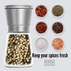 Pepper Grinder, Spice Mill With Ceramic Blades, Salt Grinder Refillable, Stainless Steel Dust Cover, Pepper Mill For Kitchen Or Outdoor Picnic (180ML) -KitchenAid Shop 51n9S95aXFL