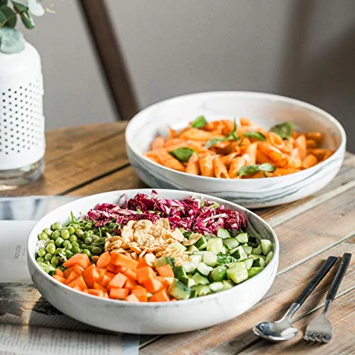 Porcelain Serving Bowl Set Ceramic Serving Bowl Set Salad Pasta Bowl Set 2 Pack, Grey Marble, Stackable 10-inch 6 Porcelain Serving Bowl Set Ceramic Serving Bowl Set Salad Pasta Bowl Set 2 Pack, Grey Marble, Stackable 10-inch - Image 4
