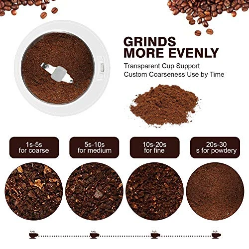 Electric Coffee Grinder,One-Touch Spice Grinder With Brush, Small Coffee Bean Grinder Portable Coffee Grinder 50g Capacity(White,US Plug) 4 Electric Coffee Grinder,One-Touch Spice Grinder With Brush, Small Coffee Bean Grinder Portable Coffee Grinder 50g Capacity(White,US Plug) - Image 2