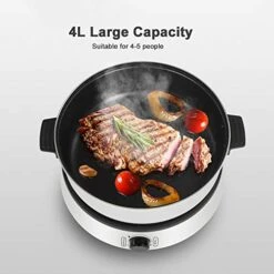 Multifunctional Split Electric Hot Pot, Non-Stick Skillet,Large Capacity 4L For 6~8 People,with Temperature Control Fry, Soup, Stew, Grilling, White, 13.39×8.66×14.17 Inches (HDJ-1350) -KitchenAid Shop 51nP3VELv7L