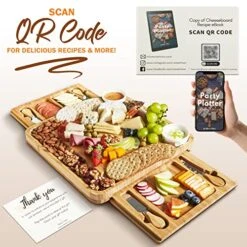 Large Charcuterie Board Set With 4x Cheese Knives, 2x Ceramic Bowls - 13x 13 Inch Bamboo Charcuterie Boards - Magnet Drawers - Bachelor Party Gift, Anniversary, Wedding Gifts For Couples - Wine It Now -KitchenAid Shop 51nPFbxpXNL