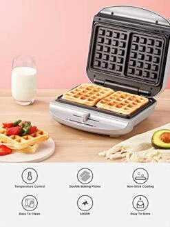 Waffle Maker Belgian 1000W, 2 Slice Waffle Iron With Browning Control, Nonstick Plates, Indicator Lights, Cord-Storage -KitchenAid Shop 51nTGjQSfwL