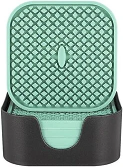 Silicone Coasters [6 Pack] ME.FAN Coasters For Drinks,Drink Coasters With Holder - Cup Mat - Non-Slip, Non-Stick, Stay Put, Deep Tray - Prevents Furniture And Tabletop Damages Square Nave Blue -KitchenAid Shop 51nf1UUG6nS. AC