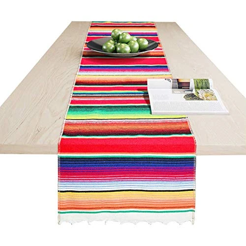 2 Pack Mexican Serape Table Runners 14 X 84 Inch For Mexican Party Wedding Decorations Outdoor Picnics Dining Table, Fringe Cotton Handwoven Table Runner 4 2 Pack Mexican Serape Table Runners 14 X 84 Inch For Mexican Party Wedding Decorations Outdoor Picnics Dining Table, Fringe Cotton Handwoven Table Runner - Image 2