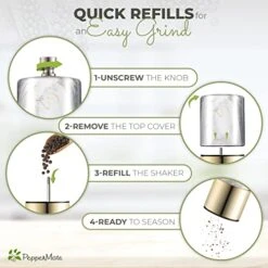 Mate Salt And Pepper Grinder - Easily Refillable Stainless Steel Pepper Mill Grinder With Real Marble Finish Top, Ceramic Blades, Adjustable Coarseness (White) -KitchenAid Shop 51nskmgAOaL