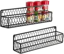 MyGift Wall Spice Racks, 12-Inch Black Chicken Wire Hanging Kitchen Seasoning Condiment Organizer Shelf, Set Of 2 -KitchenAid Shop 51o1e7tBycL. AC