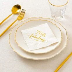 70 And Fabulous Cocktail Napkins Gold For Women 70th Birthday Decorations, 70th Birthday Bevergae Dessert Cake Table Supplies, 50Pcs, 3-Ply -KitchenAid Shop 51o8JR8biHL