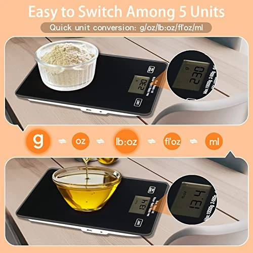 Kitchen Scale Digital Food Scale 10kg/22lb-USB Charging With Waterproof Tempered Glass Platform,for Weight Loss Cooking And Coffee With LCD Display High Accuracy (Black) 5 Kitchen Scale Digital Food Scale 10kg/22lb-USB Charging With Waterproof Tempered Glass Platform,for Weight Loss Cooking And Coffee With LCD Display High Accuracy (Black) - Image 3