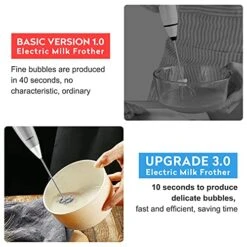 Milk Frother Handheld For Coffee Lattes Electric Foam Maker With 3 Whisks 3 Speed Rechargeable Drink Mixer Beater For Bulletproof Coffee Cappuccino Frappe Matcha (Black3.0) -KitchenAid Shop 51oA6svcenS