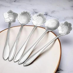 8 Pieces Flower Spoon Coffee Teaspoon Set Stainless Steel Tableware Creative Sugar Spoon Tea Spoon Stir Bar Spoon Stirring Spoon, 8 Different Patterns (Silver) -KitchenAid Shop 51oGEsZmZ4L