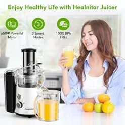 650W 3 Speeds Juicer Machines Vegetable And Fruit, Healnitor Centrifugal Juice Extractor With Big Mouth 3” Feed Chute, Easy To Clean, BPA-Free Compact Centrifugal Juice Maker, White -KitchenAid Shop 51oNFw9gVzL