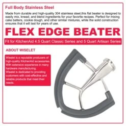 Stainless Steel Flex Edge Beater For KitchenAid Artisan Classic Tilt-Head 4.5 QT Stand Mixers, Paddle With Silicone Edges Scraper, Dishwasher Safe, Durable KitchenAid Mixer Accessory