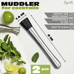 2Pcs Muddler For Cocktails Set - 8" Drink Muddler Set Long Muddler Old Fashioned Stainless Steel Muddler - Mojito Muddler Ice Crusher Bartender Tool For Bars Bartender Accessories Home Bar Tools Set -KitchenAid Shop 51olodNRORL