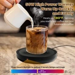 Coffee Mug Warmer, 50W Smart Cup Warmer With Auto Shut Off, 3-Temperature Settings(105~180°F), Waterproof, Electric Coffee Warmer For Office Home Desk Use,Mug Warmer For Hot Coffee Tea Espresso Milk