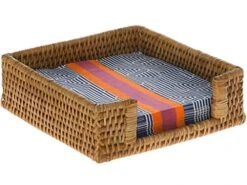 OUBOO La Jolla Rattan Napkin Holder, 7.5 Inches X 7.5 Inches X 2.5 Inches, Honey Brown