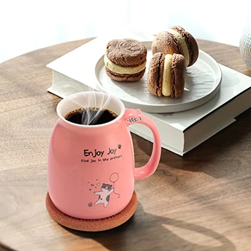 Novelty Cat Mug Cute Ceramic Coffee Cup With Kawaii Wooden Kitty Lid, Lovely Cat Claw Spoon, Anime Wooden Cat Coaster, Cat Things Pink Birthday Mug Gift For Cat Lovers Girl Kids Women 480ML (Pink) 7 Novelty Cat Mug Cute Ceramic Coffee Cup With Kawaii Wooden Kitty Lid, Lovely Cat Claw Spoon, Anime Wooden Cat Coaster, Cat Things Pink Birthday Mug Gift For Cat Lovers Girl Kids Women 480ML (Pink) - Image 5